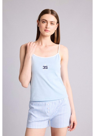 Defacto Regular Fıt Askılı 2li Ribana Pijama Takım H7161ax26smbe196 Mavi-be196