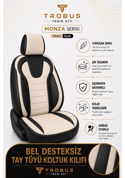 Tofaş Kuş 1993+ Uyumlu Monza Serisi Bej Siyah Oto Koltuk Kılıfı
