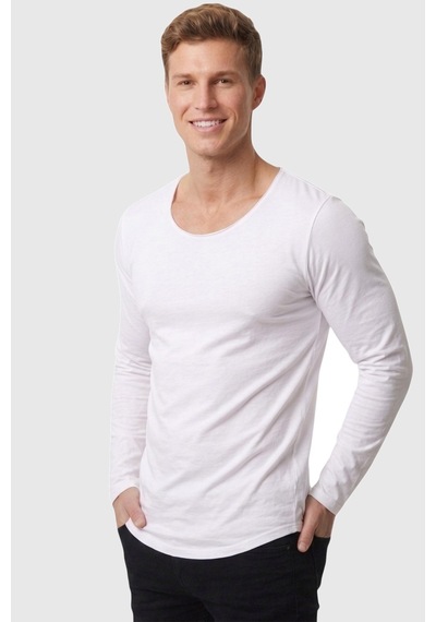 Rizzup Erkek Beyaz %95 Pamuk Slim Fit Kesik Açık Yaka Likralı Penye Sweatshirt Oval Kesim 2602299