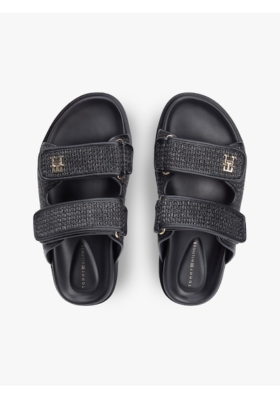 Tommy Hilfiger Double Strap Raffıa Sandal Kadın Siyah Terlik - Fw0fw09122