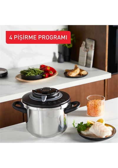 Tefal P4550731 Clipso+ Chef 4 Pişirme Programlı 6 Litre Düdüklü Siyah