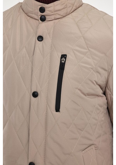 Sivaist Erkek Krem Standart Fit Normal Kesim Içi Kürklü Dik Yaka Çıtçıtlı Dolgulu Desenli Overcoat-Krem
