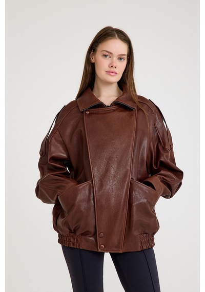 Oversize Bayan Deri Ceket Vb-21-bk-2847-24119 Fındık