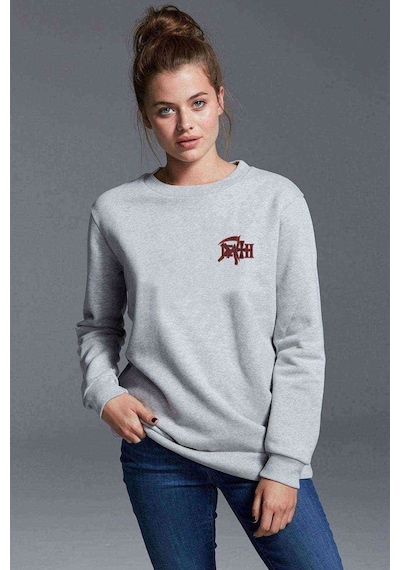 Death Logo Gögüs Baskılı Gri Kadın Sweatshirt