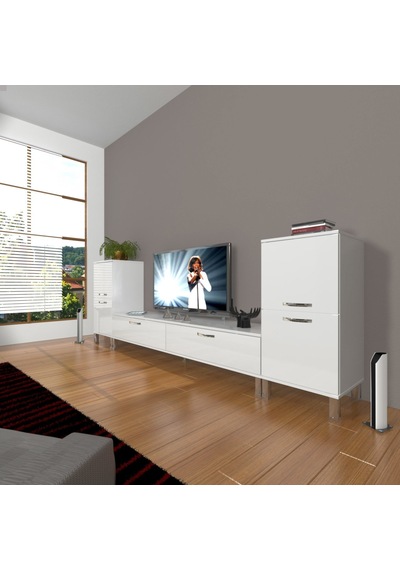 Decoraktiv Eko On2 Slm Std Krom Ayaklı Tv Ünitesi Tv Sehpası Beyaz