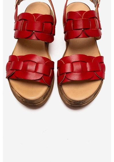 Luvishoes Elvoro Kırmızı Hakiki Deri Örgü Bantlı Kadın Sandalet