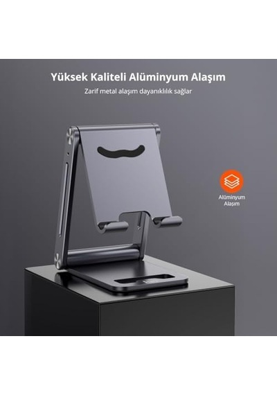 Alüminyum Katlanabilir Metal Masaüstü Telefon Tutucu Standı Uzay Grisi