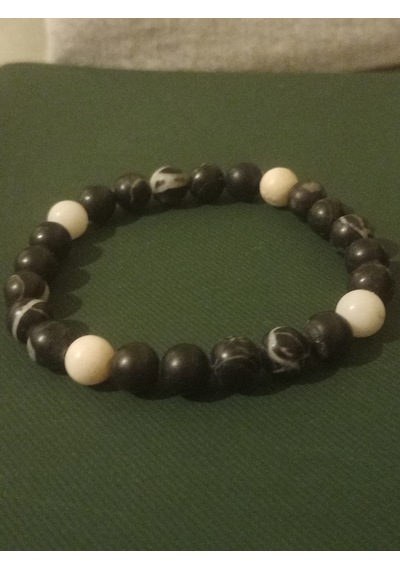 Doğal Taş Bileklik Jasper Siyah Beyaz Panda