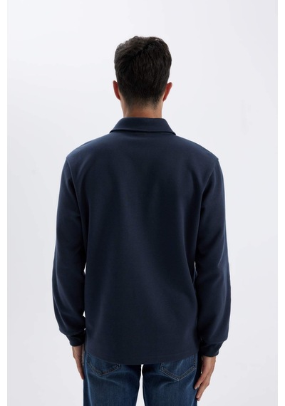 DeFacto Regular Fit Polo Yaka Yarım Fermuarlı Basic Düz Sweatshirt D2279AX24AUNV125 Lacivert
