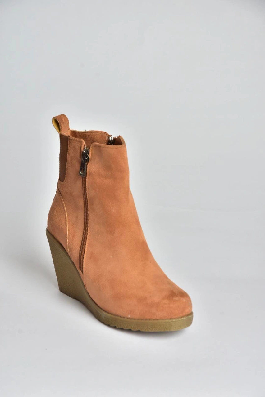 Fox Shoes V361196802 Taba Süet Dolgu Topuklu Kadın Bot Taba-Süet
