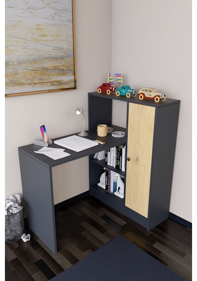 Drithe Modern Dolaplı Kitaplıklı Çalışma Masası Antrasit-çam Antrasit - Çam