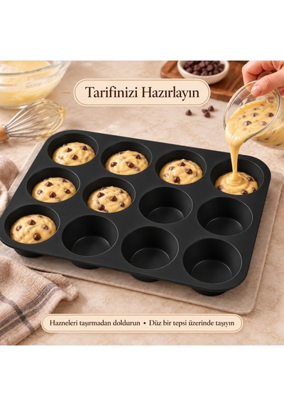 Tilbe Home 12'li Silikon Muffin Kalıbı Siyah Cupcake Mini Kek Browni Kurabiye Tatlı Pişirme Tepsisi Esnek Tek Parça Yuvarlak Bölmeli Porsiyonluk İkram Tilbe Home 12'li Silikon Muffin Kalıbı Siyah Cupcake Mini Kek Browni Kurabiye Tatlı Pişirme Tepsisi Esnek Tek Parça Yuvarlak Bölmeli Porsiyonluk İkram