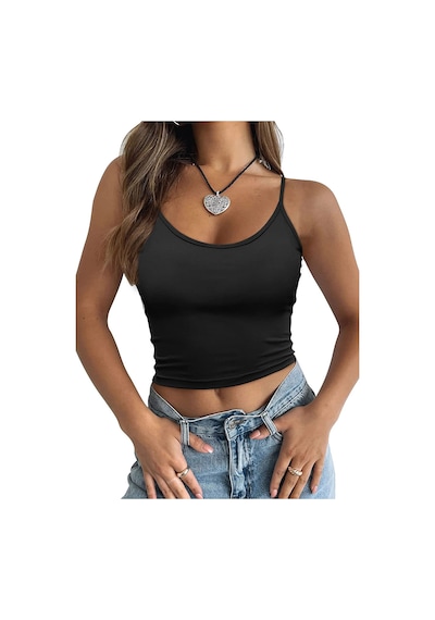 Liona Kadın U Yaka Askılı Siyah Renk Crop Top Bluz Atlet 001