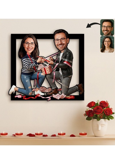 Bk Gift Kişiye Özel Sevgili Karikatürlü 3d Ahşap Tablo -29, Fotoğraftan Karikatür, Sevgililer Günü Hediyesi, Ev Hediyesi