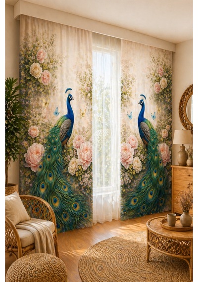 2 Adet 140x260 Cm Ölçüsünde Şık Dekoratif Fon Perde Koleksiyon Çok Renkli Yeşil
