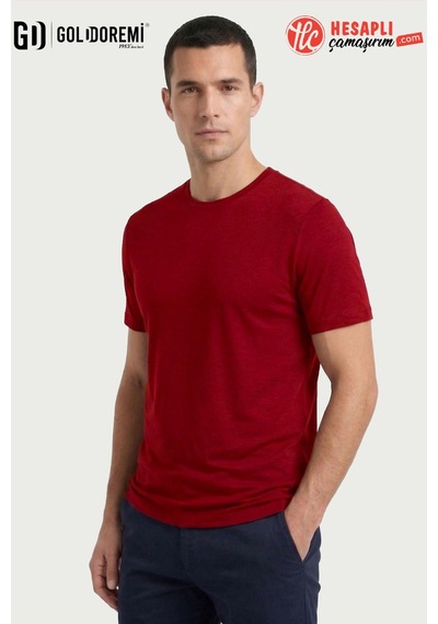 Jiber Erkek Premium Bambu Terletmeyen Hafif Kumaş T-shirt Bordo