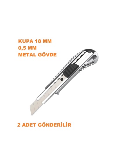 Maket Bıçağı 18 Mm 0,5 Mm Metal Gövdeli Isıl İşlemli Oto Kilit Sistemi 2 Adet