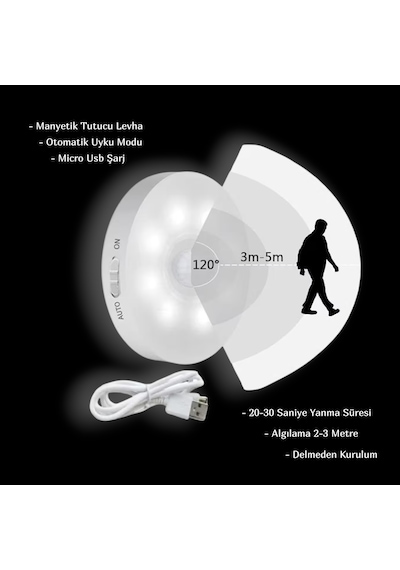 Tek-iş Usb Şarjlı Hareket Sensörlü Spot Lamba Mıknatıslı Ve Yapışkanlı Kablosuz Led Işık Dolap Merdiven Koridor Gece Lambası Beyaz Tek-iş Usb Şarjlı Hareket Sensörlü Spot Lamba Mıknatıslı Ve Yapışkanlı Kablosuz Led Işık Dolap Merdiven Koridor Gece Lambası Beyaz