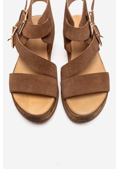 Luvishoes Lorentıs Toprak Süet Hakiki Deri Çift Tokalı Kadın Sandalet