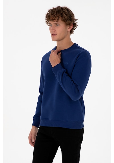 U.S. Polo Assn.  Erkek Comfort Fit Bisiklet Yaka Şardonlu İndigo Basic Sweatshirt 50313757-VR028