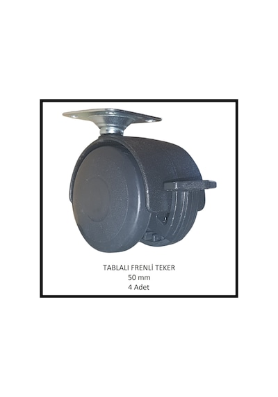 Frenli Tablalı Mobilya Tekerleği, 50 Mm 4 Adet , Ofis Koltuk, Dolap, Etejer, 360 Derece Döner Siyah