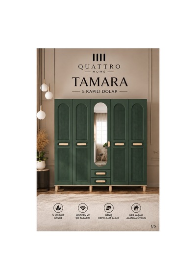 Tamara 5 Kapaklı Dolap Yeşil