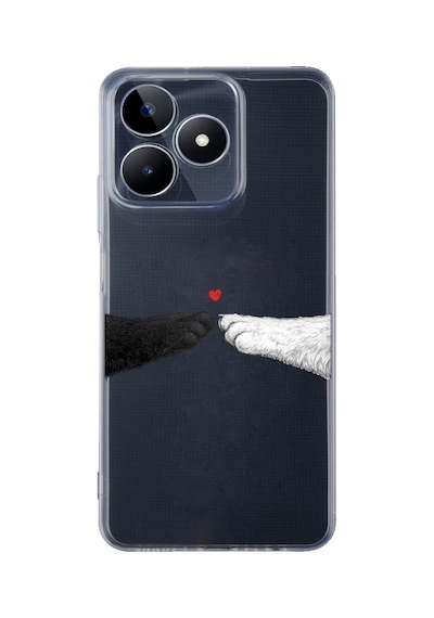 Realme C53 Uyumlu Kedi & Köpek Pati Dokunuşu Kalp Desenli Baskılı Silikon Kılıf