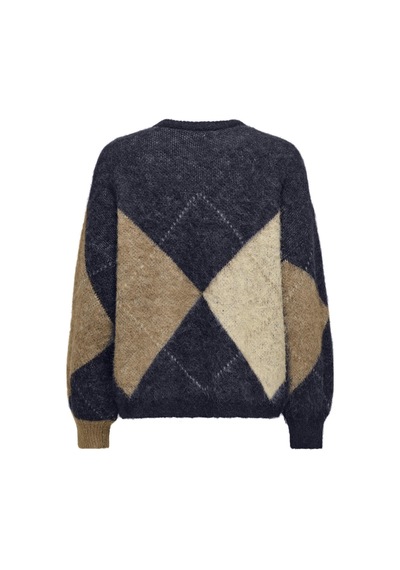 Only Noeme Life Ls Jacquard O-neck Kadın Triko Kazak Jakarlı Bisiklet Yaka Mavi