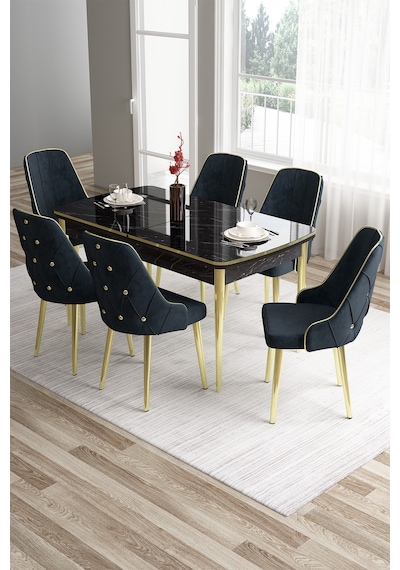 Canisa Concept Tia Serisi 80x132 Mdf Açılabilir Siyah Mermer Desen Gold Detay Masa Takımı Ve 6 Antrasit Sandalye Masa Siyah Mermer Desen Sandalye Antrasit Canisa Concept Tia Serisi 80x132 Mdf Açılabilir Siyah Mermer Desen Gold Detay Masa Takımı Ve 6 Antrasit Sandalye Masa Siyah Mermer Desen Sandalye Antrasit