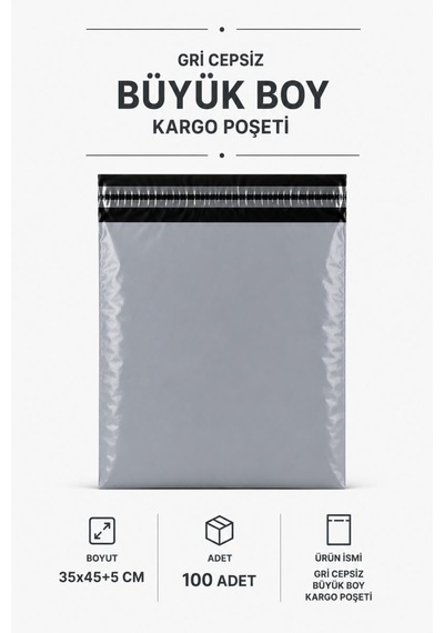 Northcity Gri Cepsiz Büyük Boy Kargo Poşeti 35x45+5 Cm 100 Adet
