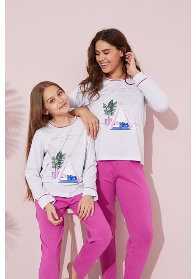 Siyah İnci Pamuklu Örme Pijama Takım 24241087 Gri