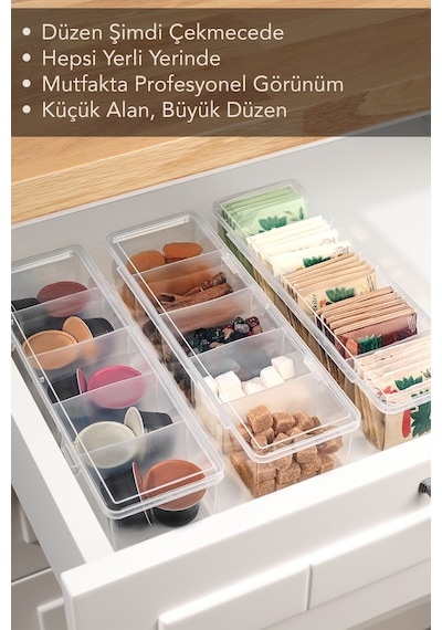 2'li 5 Bölmeli Şeffaf Saklama Kutusu - Mutfak Banyo Organizer Düzenleyici Çok Amaçlı Kutu Şeffaf