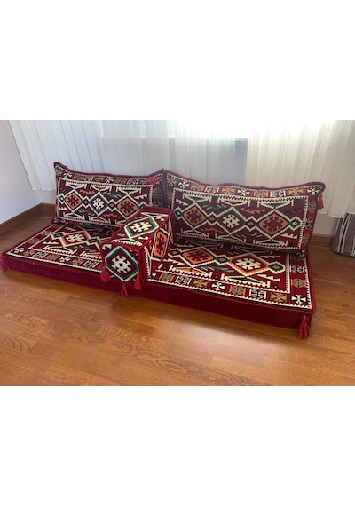 Coton Şark Köşesi Anadolu Desenli Minder Takımı Bordo