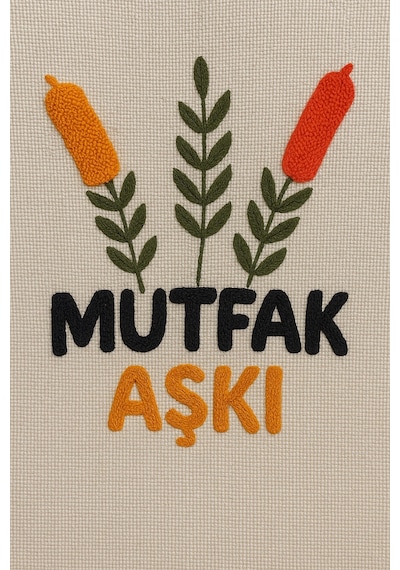 Mutfak Aşkı Nakışlı Keten Yıkanabilir Mutfak Önlüğü Standart Beden 1 Adet 50x70 Cm Bej