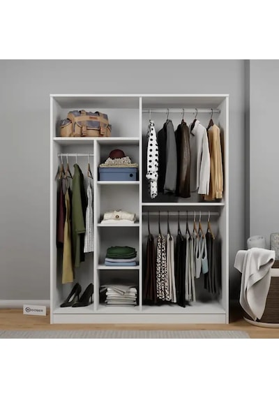 Kardelen Serisi 140 Cm Mat Beyaz 4 Kapılı 5 Raflı Elbise Dolabı Beyaz