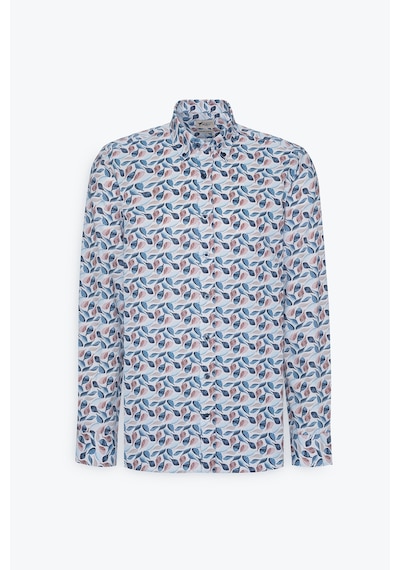 AC&Co / Altınyıldız Classics Erkek Bej Mavı %100 Pamuk Slim Fit Dar Kesim Düğmeli Yaka Baskılı Gömlek Bej Mavı