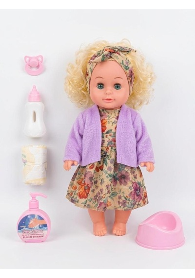 Mila Altını Islatan Bebek Seti 30 Cm Aksesuarlı Kolları Ve Kafası Et Oyuncak Bebek Mor