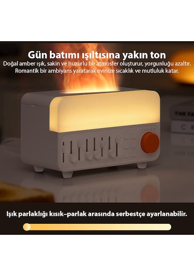 Ezere A14 Bluetooth Hoparlörlü Alev Efektli 8 Sesli Renkli Alev Görünümlü Aromaterapi Difüzörü Ultrasonik Hava Nemlendici
