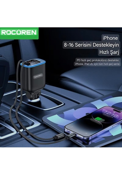 72w 4'ü 1'arada Geri Çekilebilir Kablo Type-c+iphone Lightnig+usb