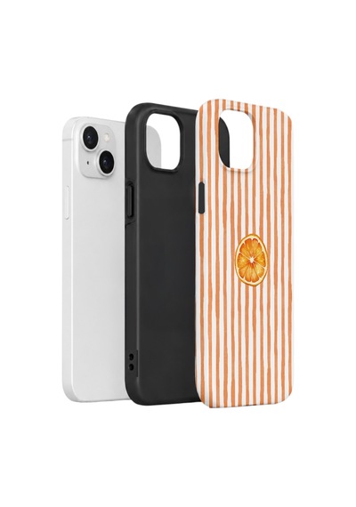 Apple iPhone Uyumlu 15 Plus Vorian Çift Katmanlı Kılıf Orange Slice Stripe