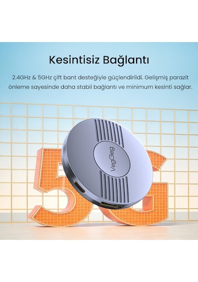 Veggieg 1080p 60hz Kablosuz Hdmı Görüntü Ve Ses Aktarıcı Telefon Tv Yansıtma Cihazı 2.4ghz & 5ghz Wireless Display Adaptör