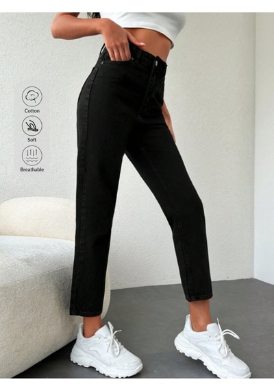 Blue Marlın Kadin Siyah Yüksek Bel Mom Jeans Pantolon Siyah
