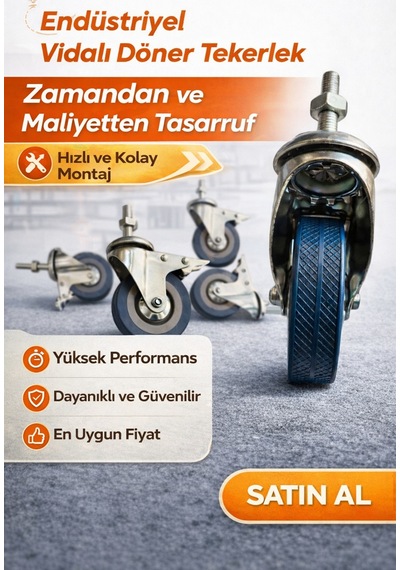 50 Li Endüstriyel Vidalı Döner Tekerlek Seti 75 21 Mm Yüksek Dayanım & Sessiz Poliüretan Teker Çok Renkli