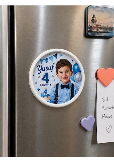 6 Adet Yuvarlak Buzdolabı Magnet Çerçeve Mıknatıslı 7,7 Cm Çap Kişiye Özel Fotoğraf
