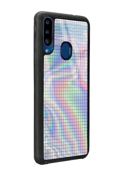 Samsung Uyumlu A20s Neon Dama Tasarımlı Glossy Telefon Kılıfı Siyah