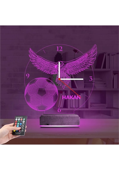 Luvivia Kara Kartal Futbol Topu Taraftar Kişiye Özel Saatli 3d Lamba - Masa Gece Lambası Şeffaf