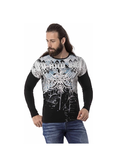 Cipo & Baxx CL516 Royal Desenli Siyah İnce Sweatshirt Siyah