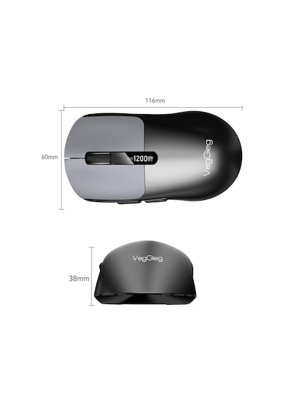 Veggieg G900 Dual-mode Bluetooth 5.3 Ve 2.4ghz 3600dpı Ekranlı Şarjlı Optik Kablosuz Mouse Siyah -