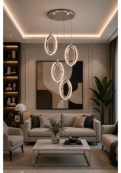 Diamond Modern Tasarım 4'lü Krom Uzaktan Kumandalı 3 Renk Sarı Günışığı Ve Beyaz - Ledli Banyo - Mutfak - Salon Ledli Sarkıt Gümüş