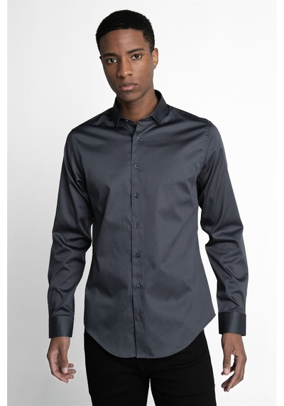 Tudors Slim Fit Koton Satenpremium Seri Erkek Antrasit Gömlek-26745-antrasit Antrasit